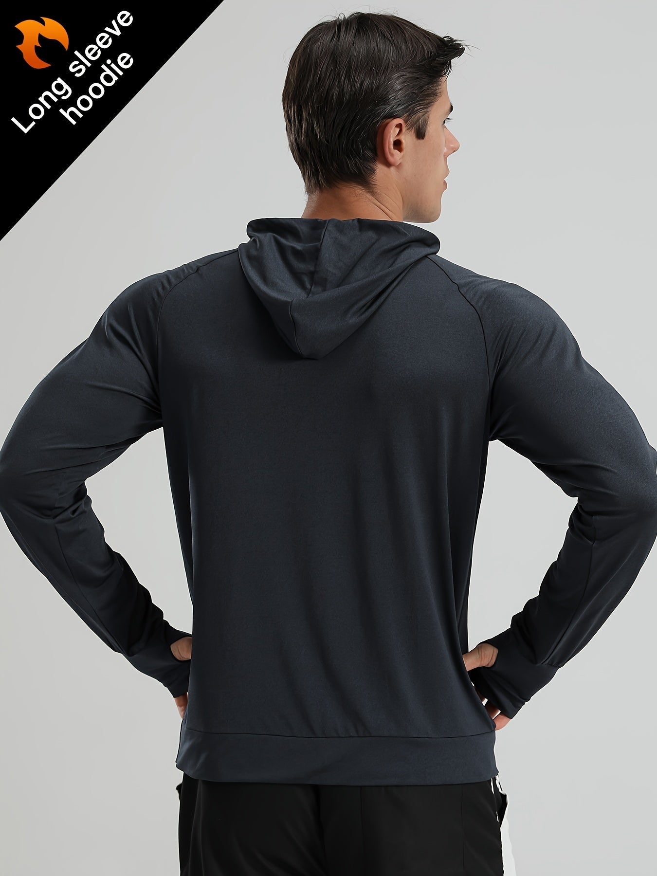 Mens Color Matching Long Sleeve Hooded Tee for Outdoor Fitness