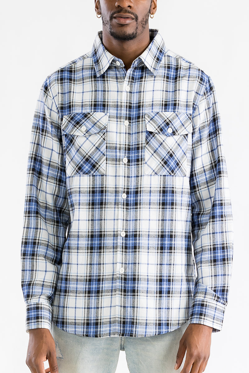 Long Sleeve Checkered Plaid Brushed Flannel