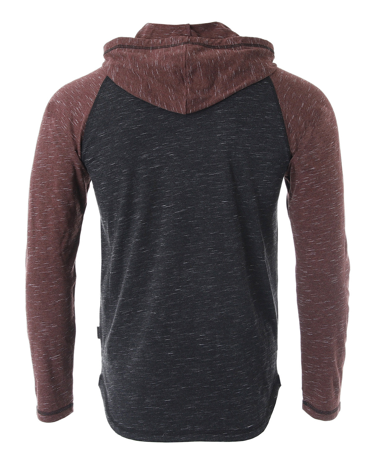 ZIMEGO Long Sleeve Raglan Henley Round Bottom Hood T-Shirts - BLACK / MAROON