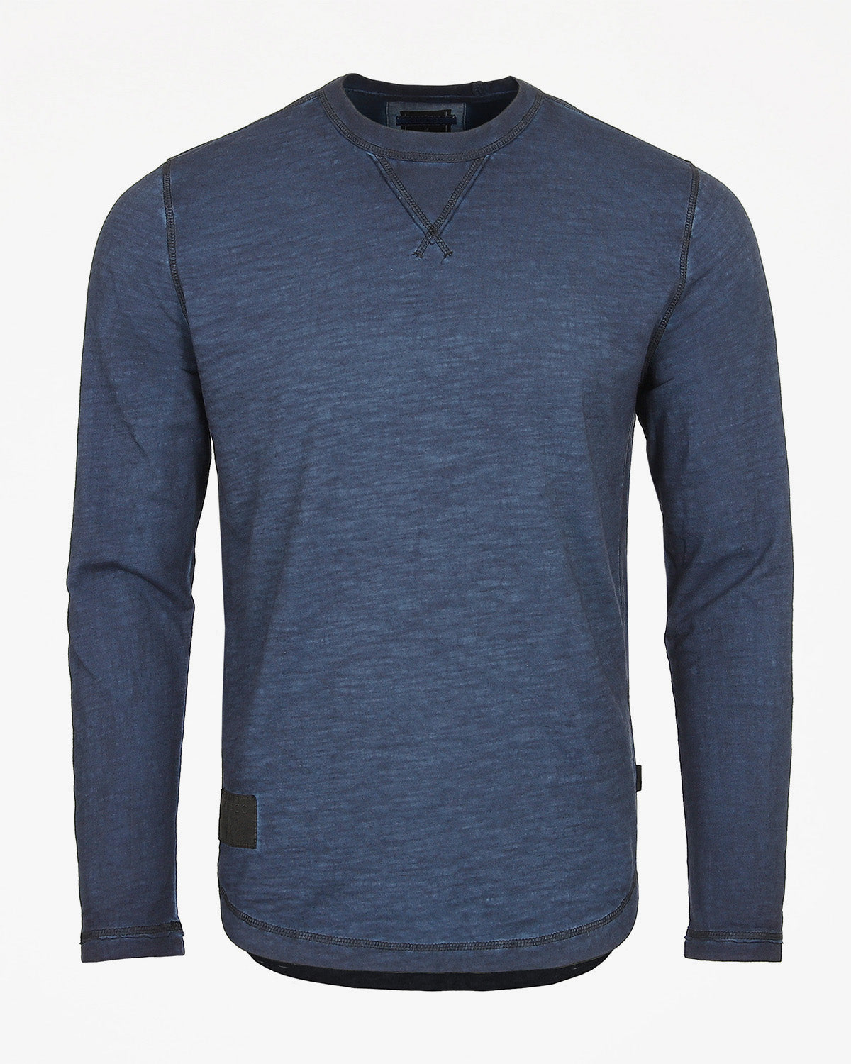 NEW - Men's Long Sleeve Crew Neck Vintage Wash T-Shirt With Curved Bottom Hem