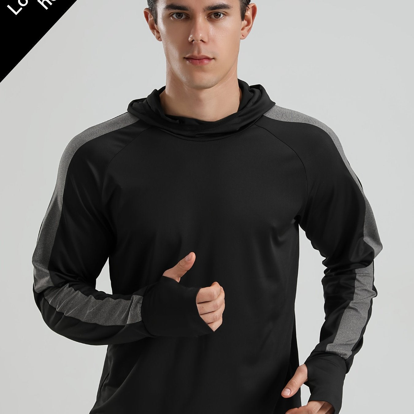 Mens Color Matching Long Sleeve Hooded Tee for Outdoor Fitness