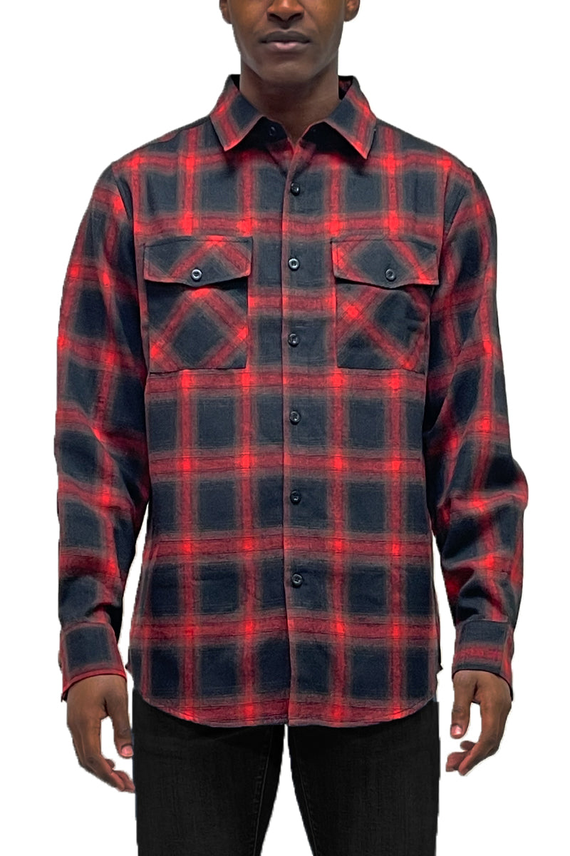 Long Sleeve Checkered Plaid Brushed Flannel